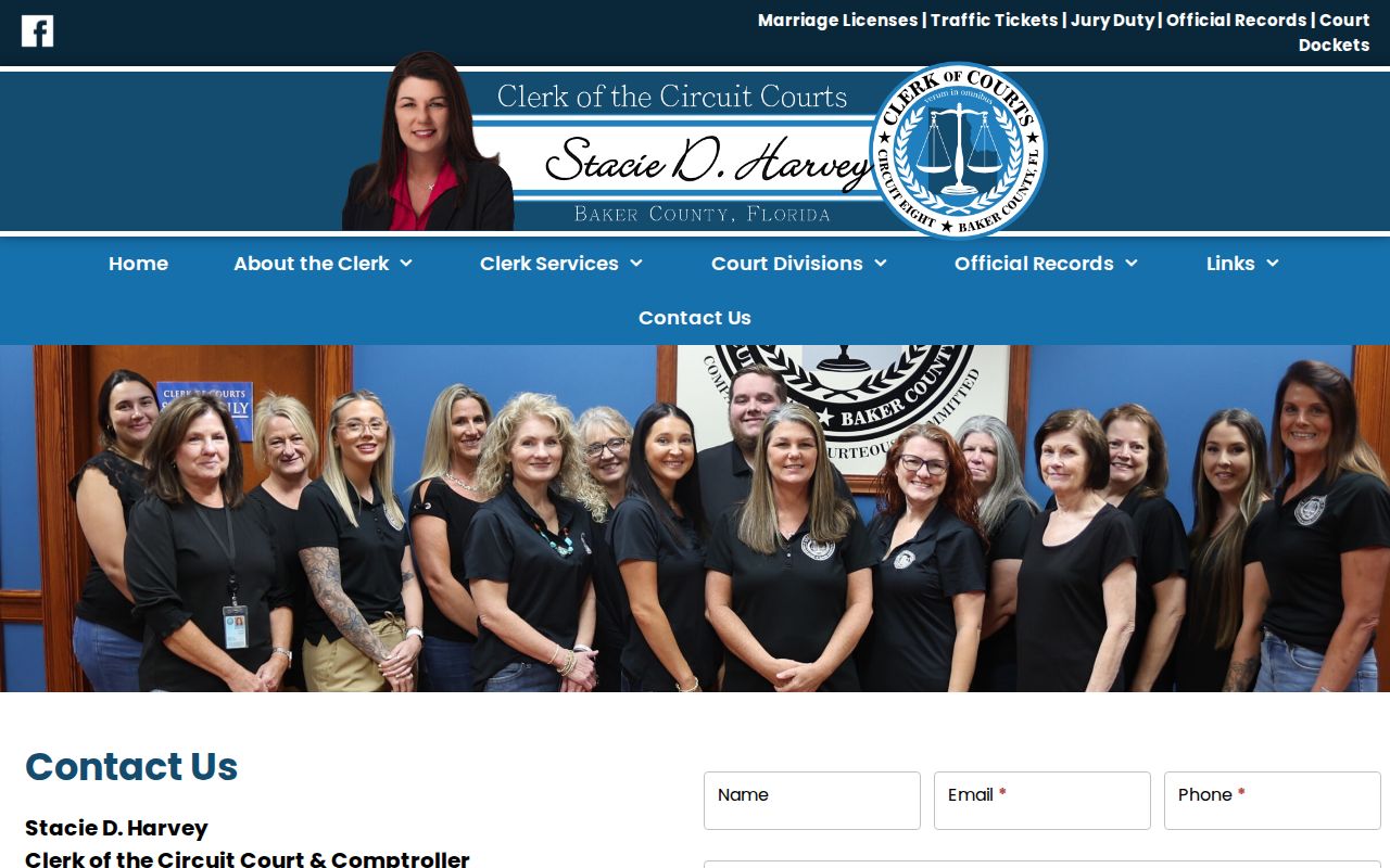 Baker County court case records custodian contact page