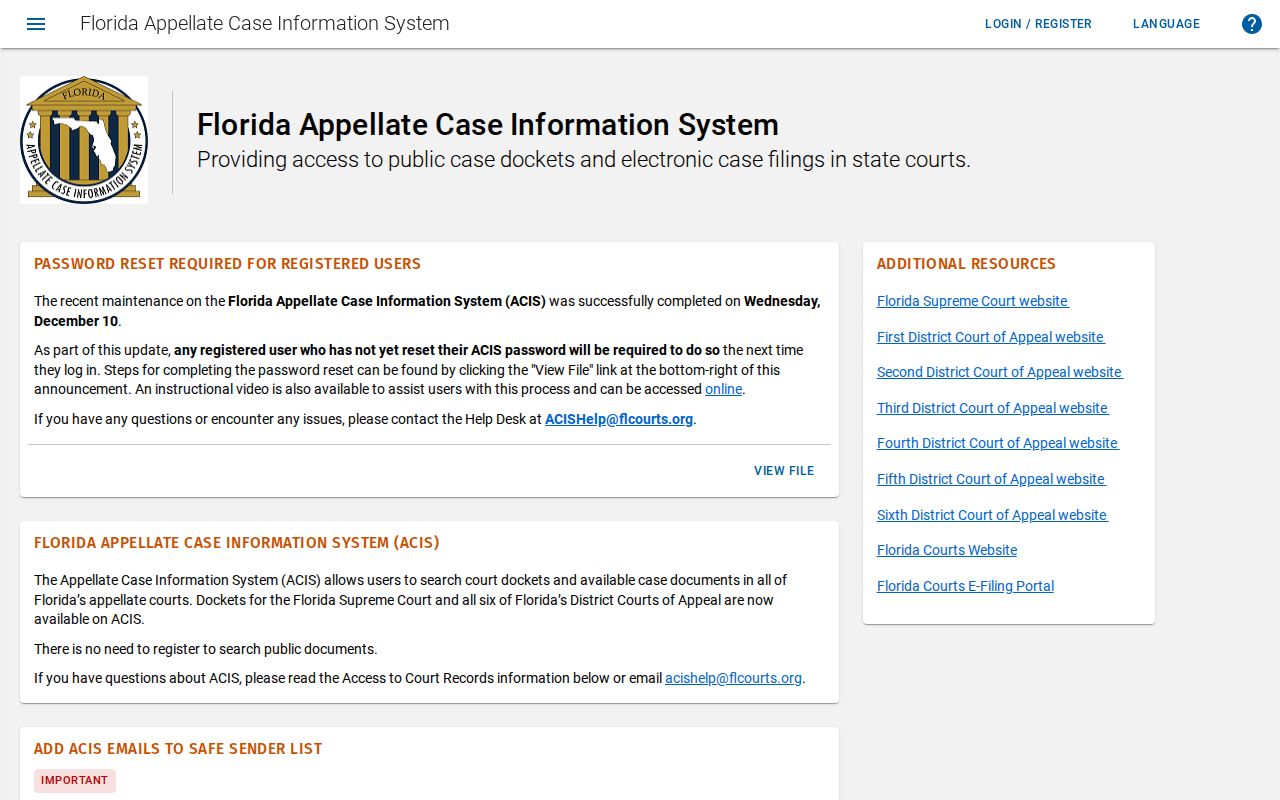 Baker County criminal court case appellate search in Florida ACIS