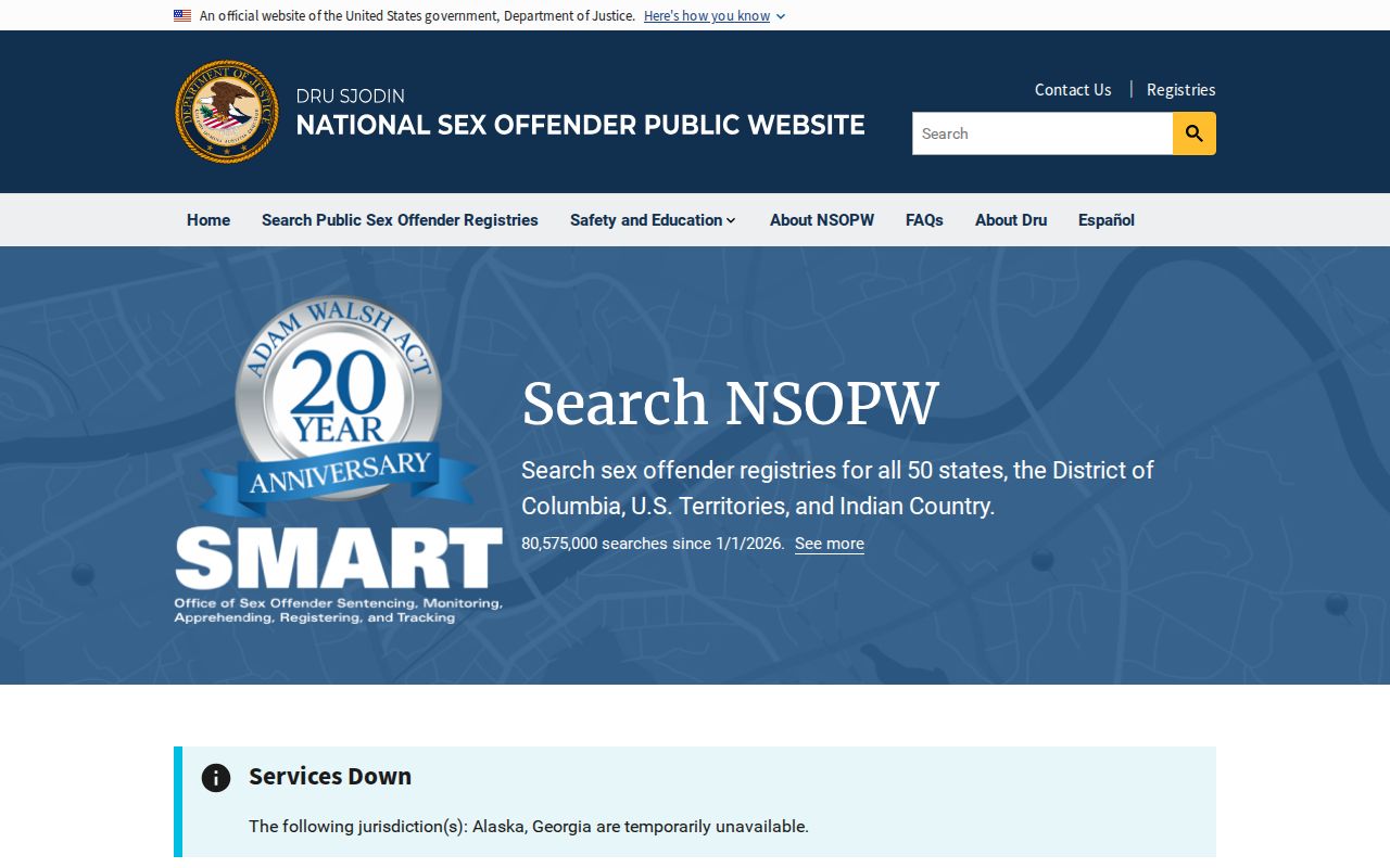 National Sex Offender Public Website search for cross-state registry information