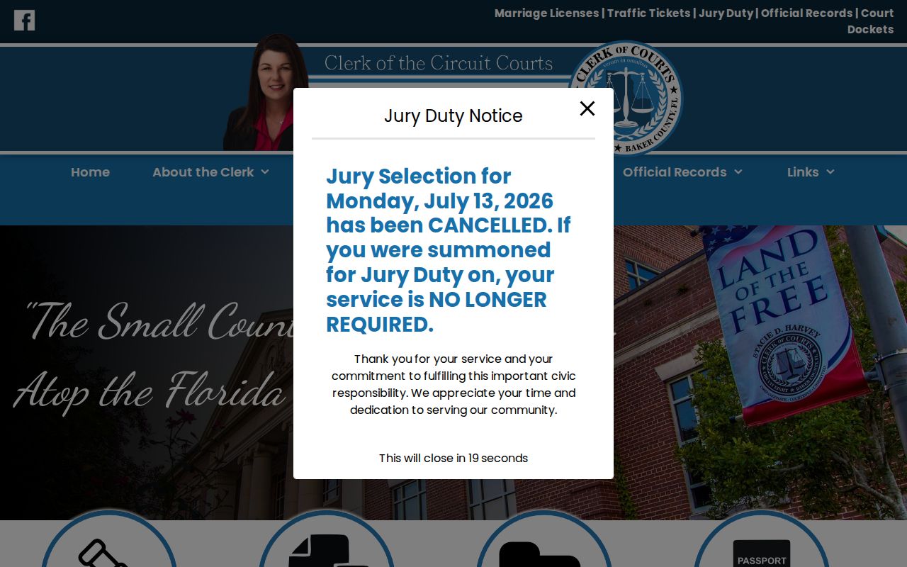 Baker County Clerk official court services page