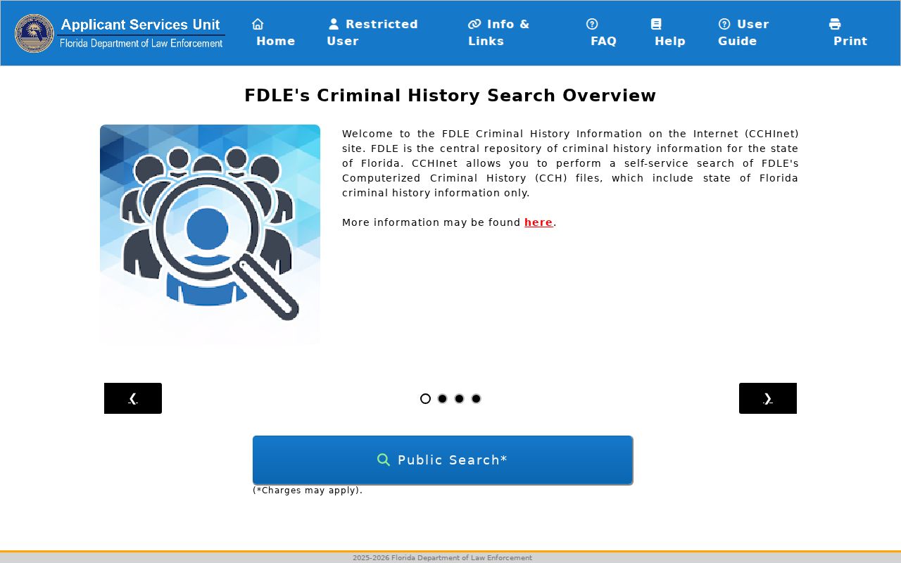 FDLE Computerized Criminal History Internet name search for Baker County records