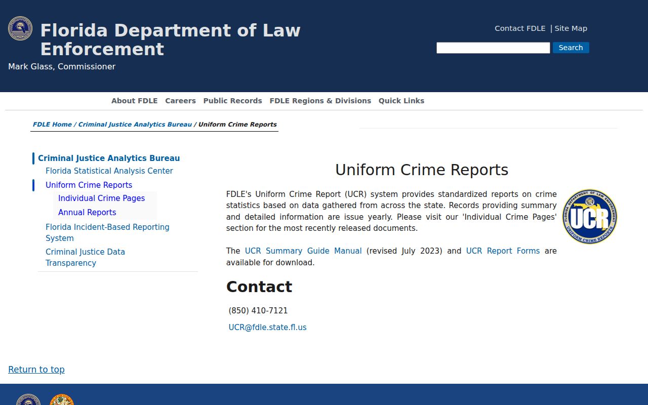 FDLE Uniform Crime Reports source for Baker County crime statistics