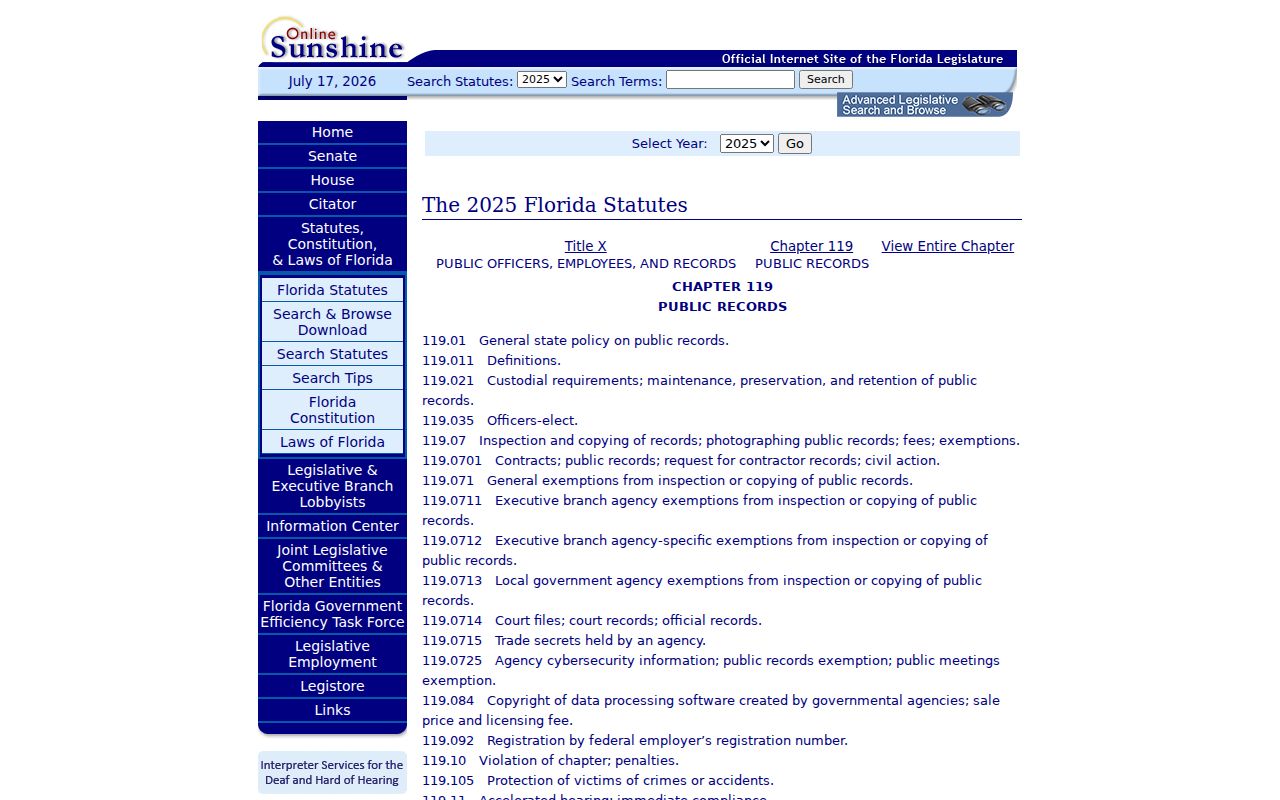 Florida Public Records Law source for Macclenny record access